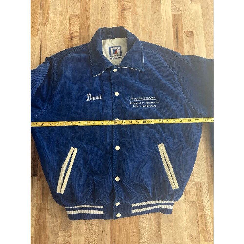 70 s Rennoc Corduroy Bomber Work Coat Embroidered David Big Island Mine Blue L - Picture 10 of 12